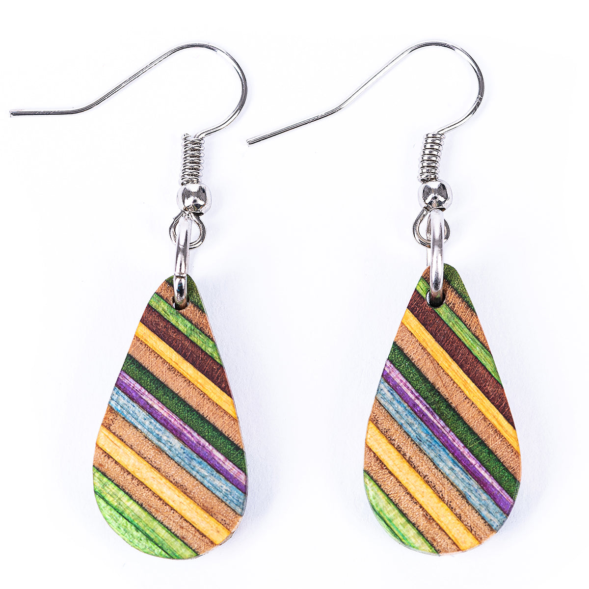 Teardrop Elegant Recycled Skateboard Dangle Earrings-1