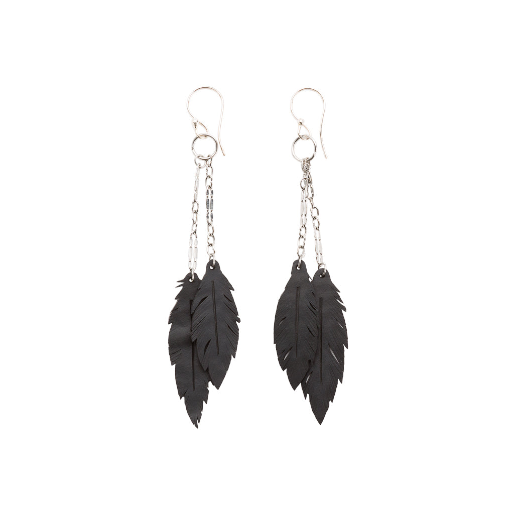 Dangle Feather Recycled Rubber Earrings-1