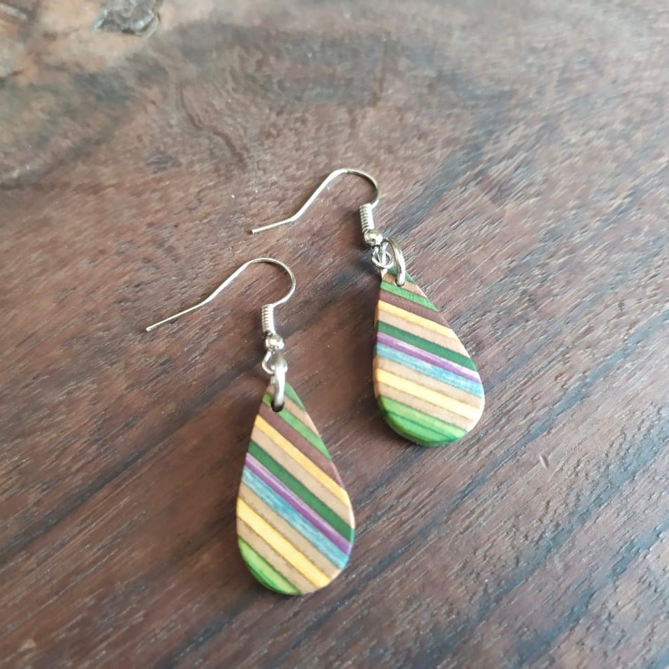 Teardrop Elegant Recycled Skateboard Dangle Earrings-2