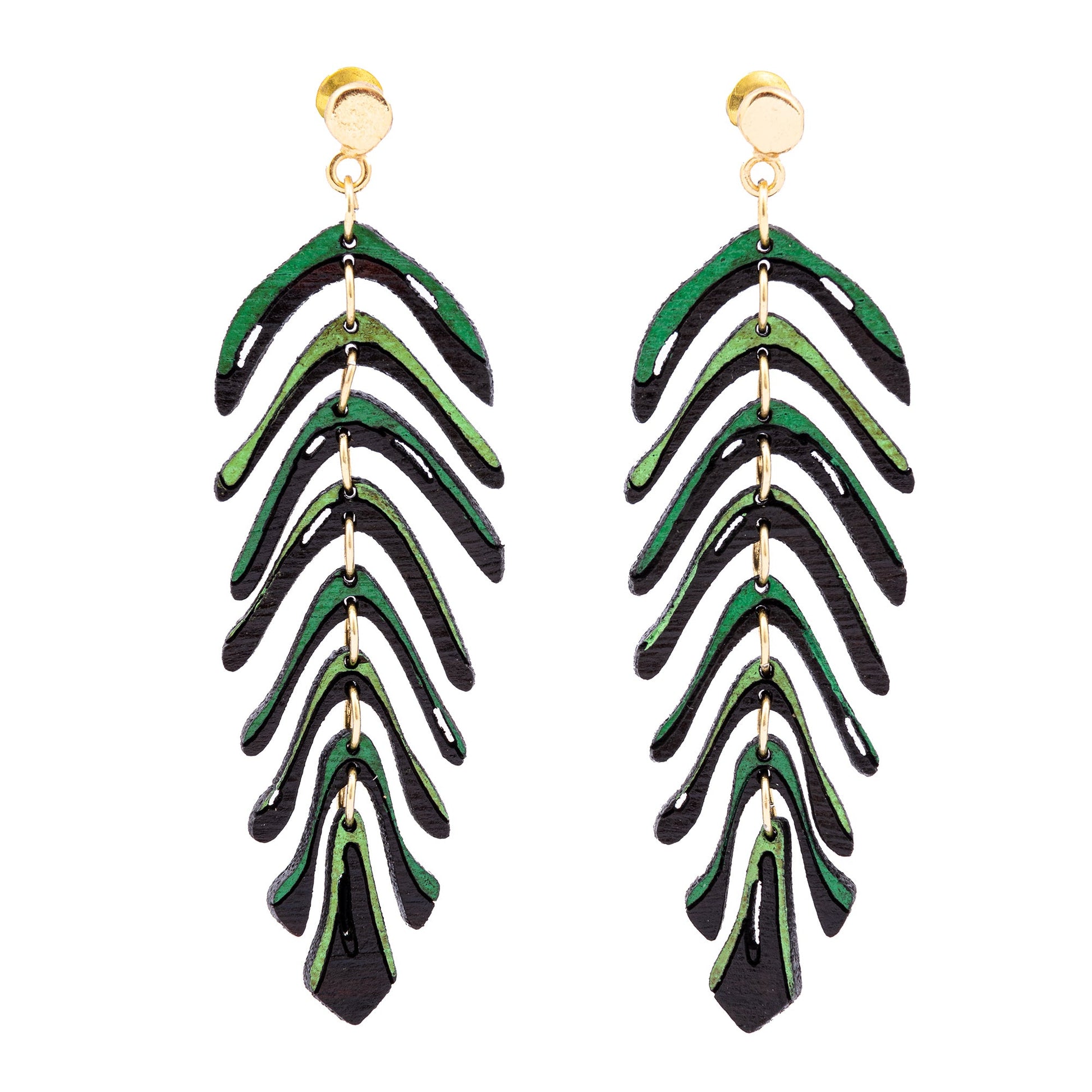 Areca Palm Leaf Reclaimed Rosewood Dangle Earrings-1