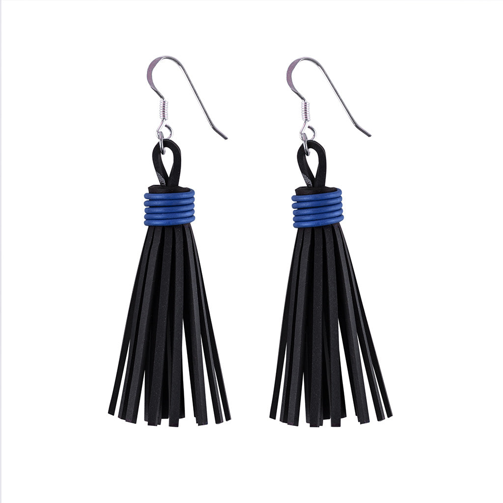 Asante Recycled Rubber Tassel Earrings-4