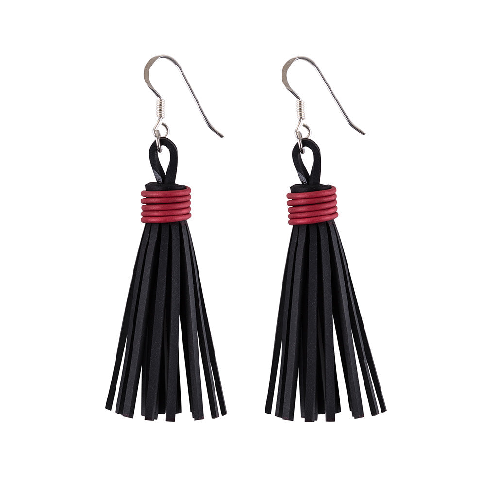 Asante Recycled Rubber Tassel Earrings-5