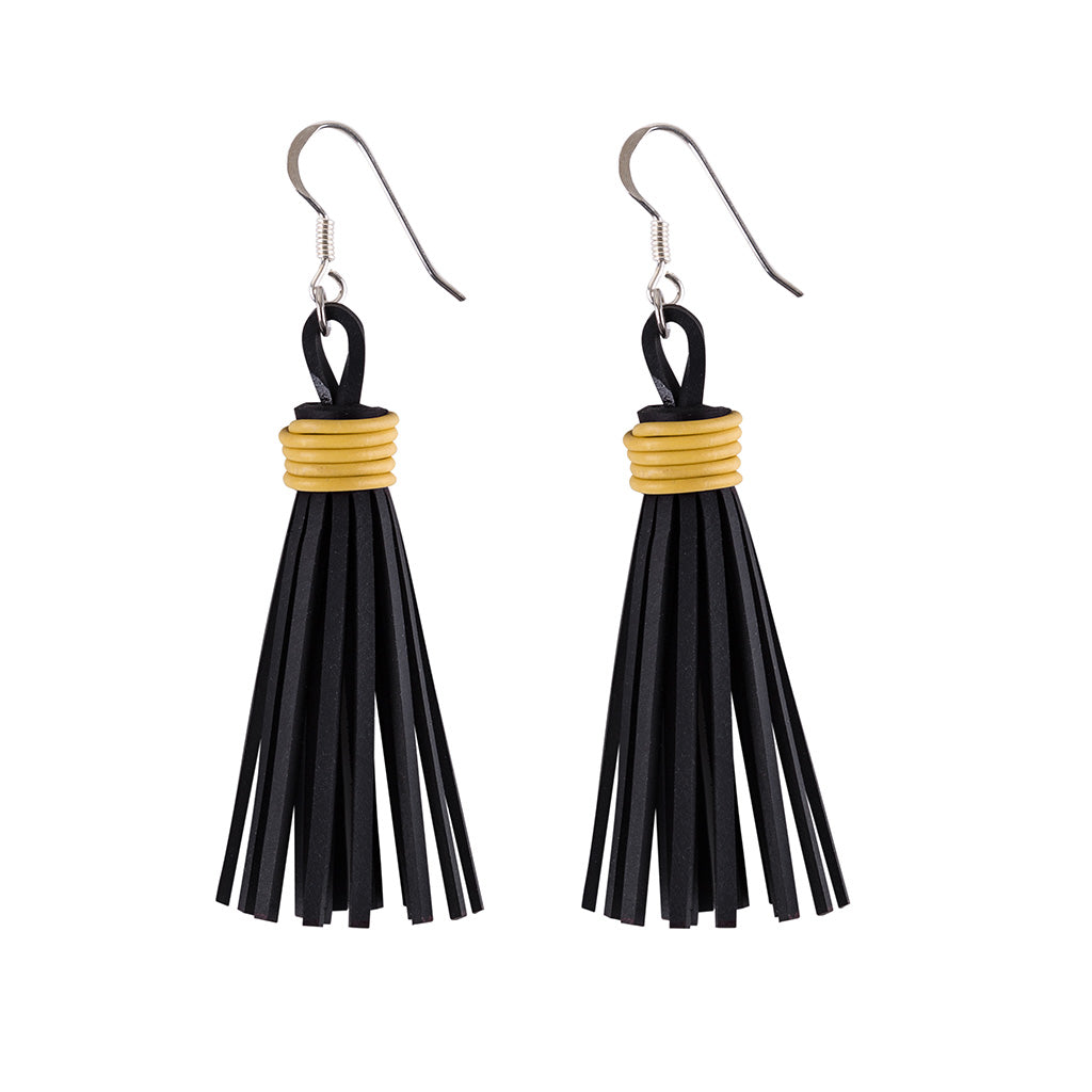 Asante Recycled Rubber Tassel Earrings-6