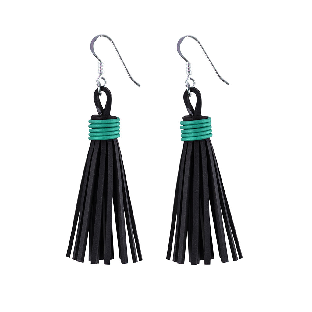 Asante Recycled Rubber Tassel Earrings-1