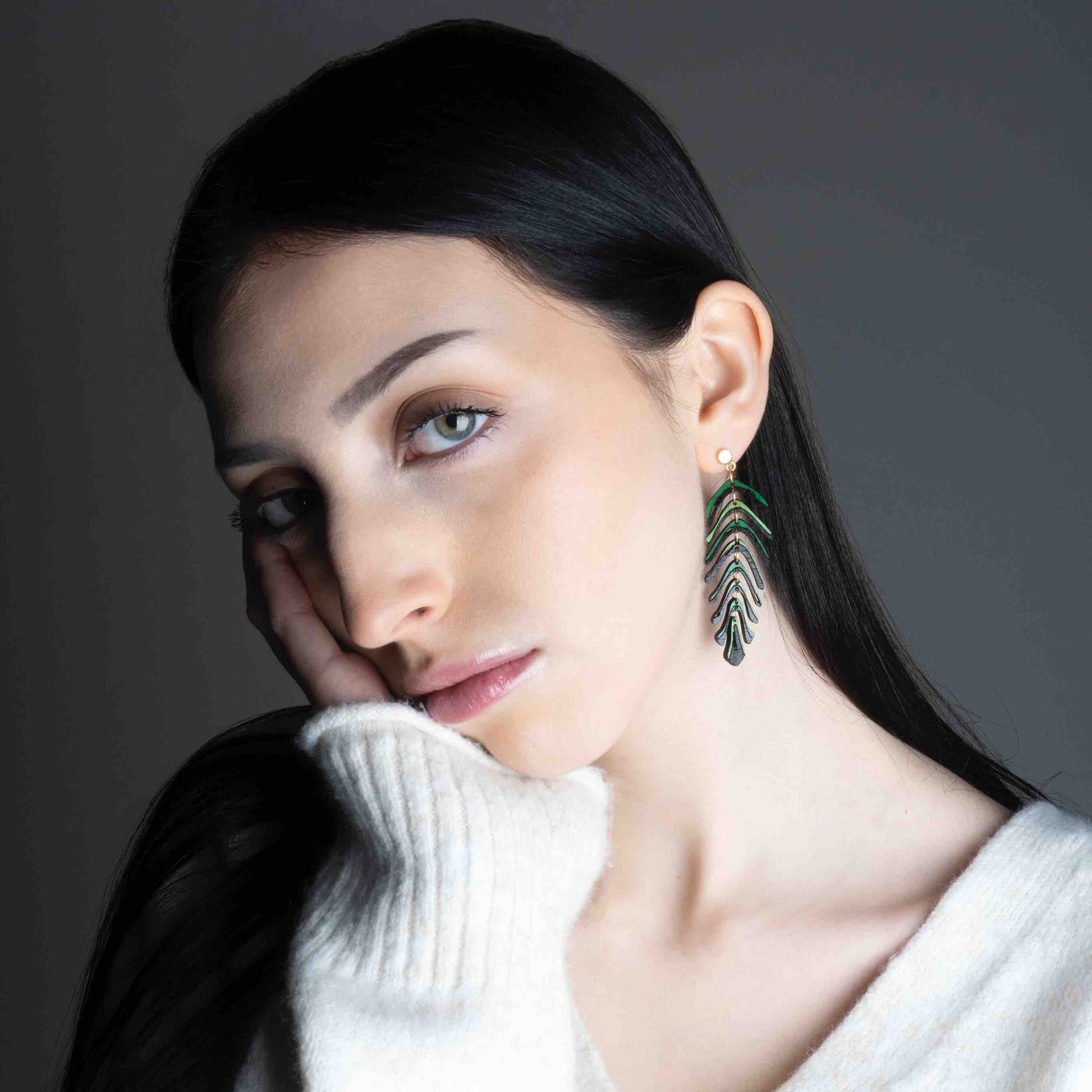 Areca Palm Leaf Reclaimed Rosewood Dangle Earrings-2