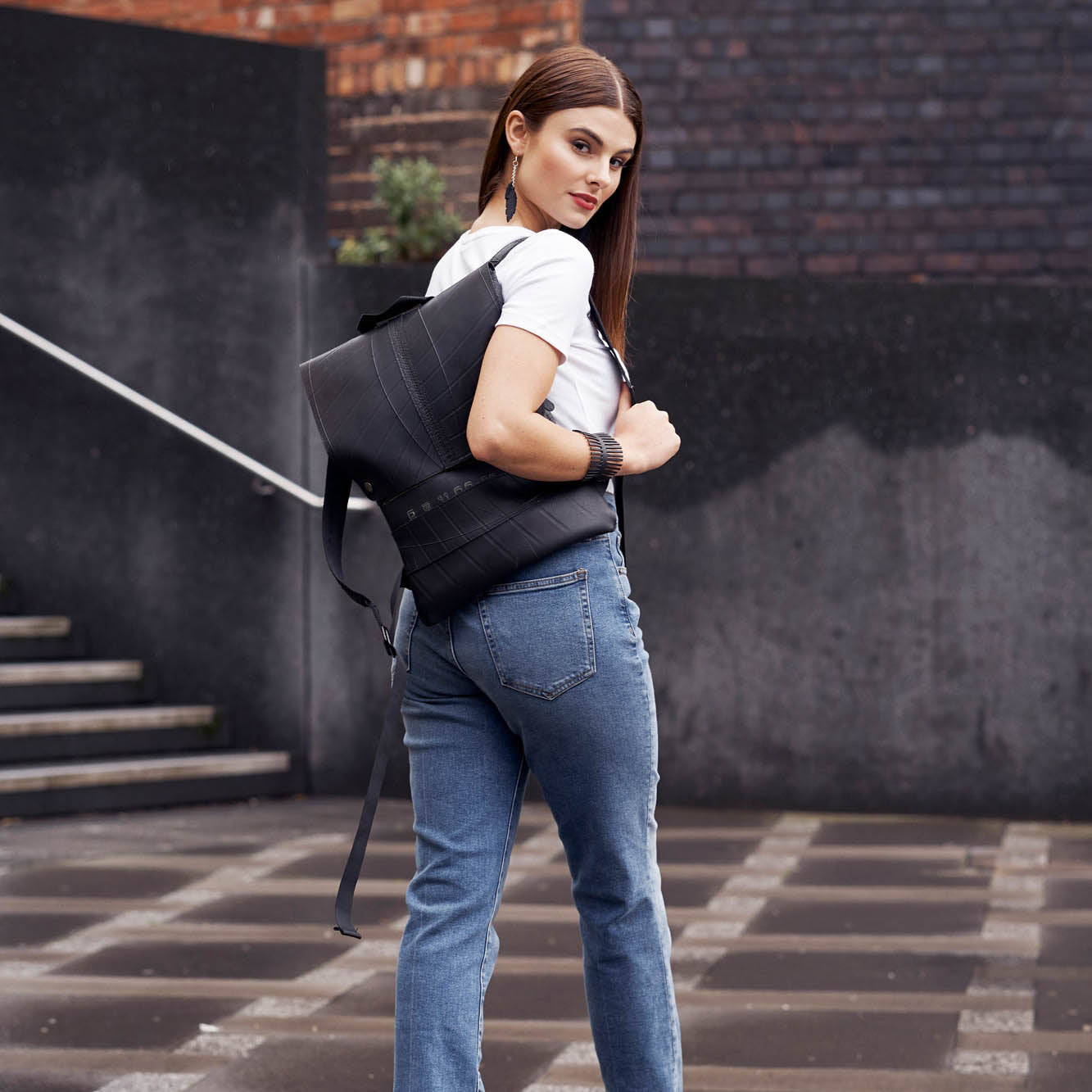 Dangle Feather Recycled Rubber Earrings-2