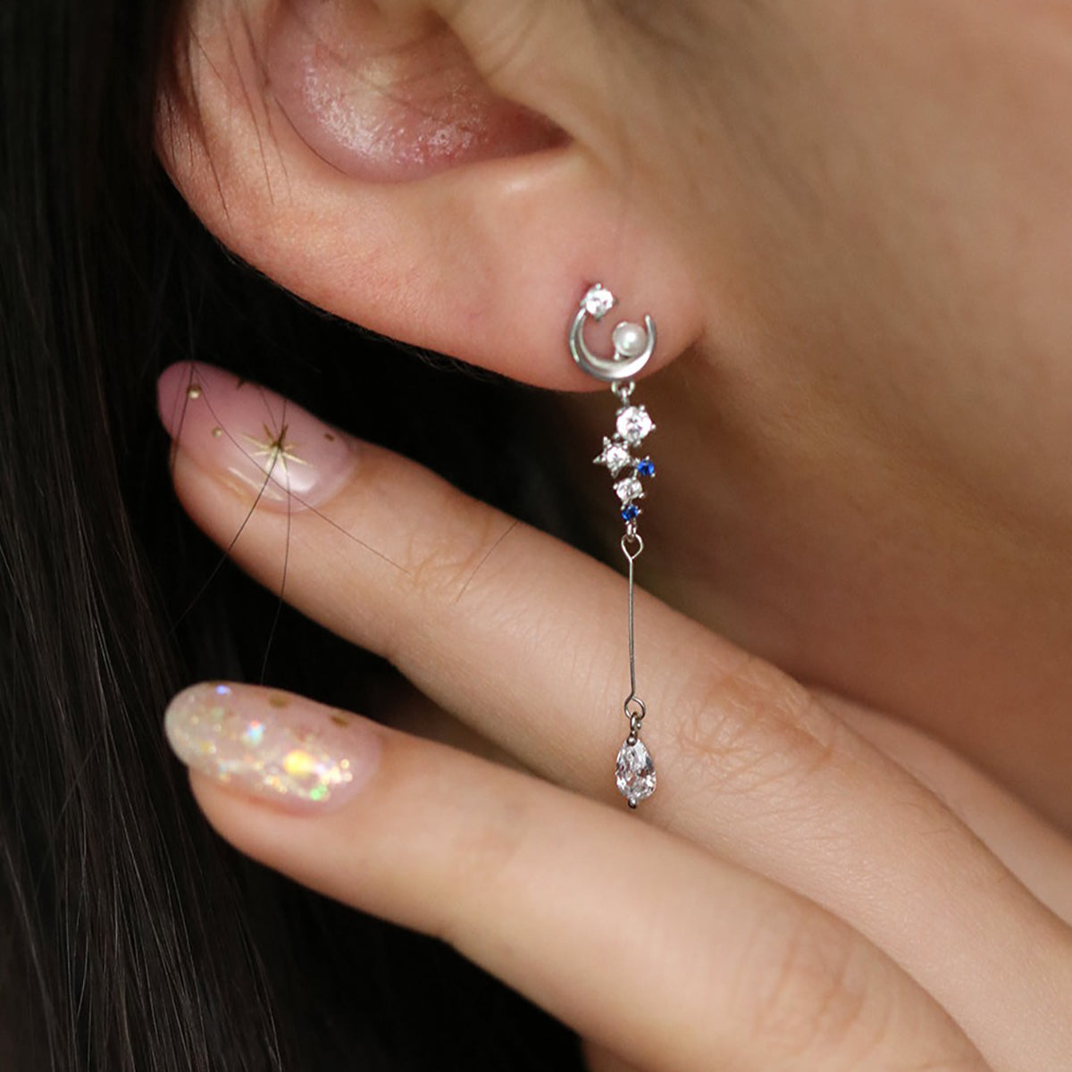 Blue milkyway dangle earrings-3