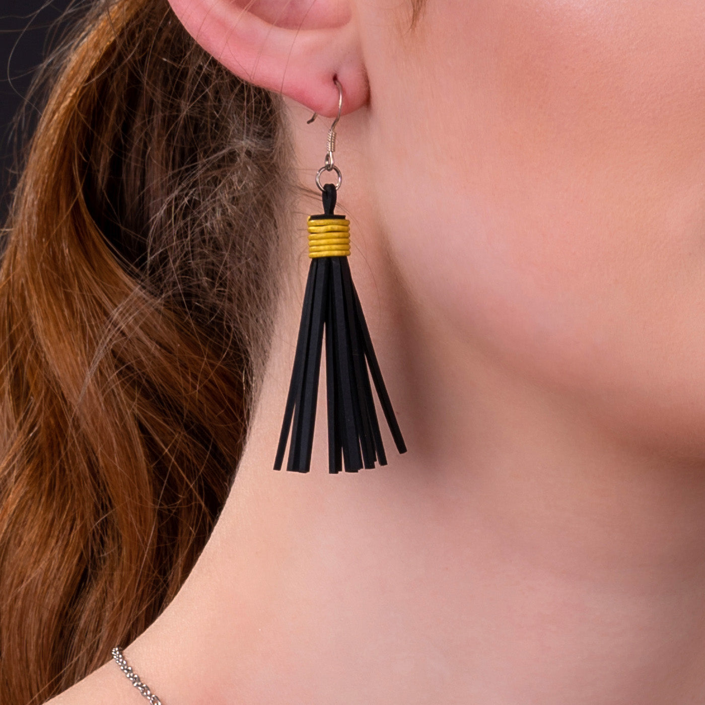 Asante Recycled Rubber Tassel Earrings-0