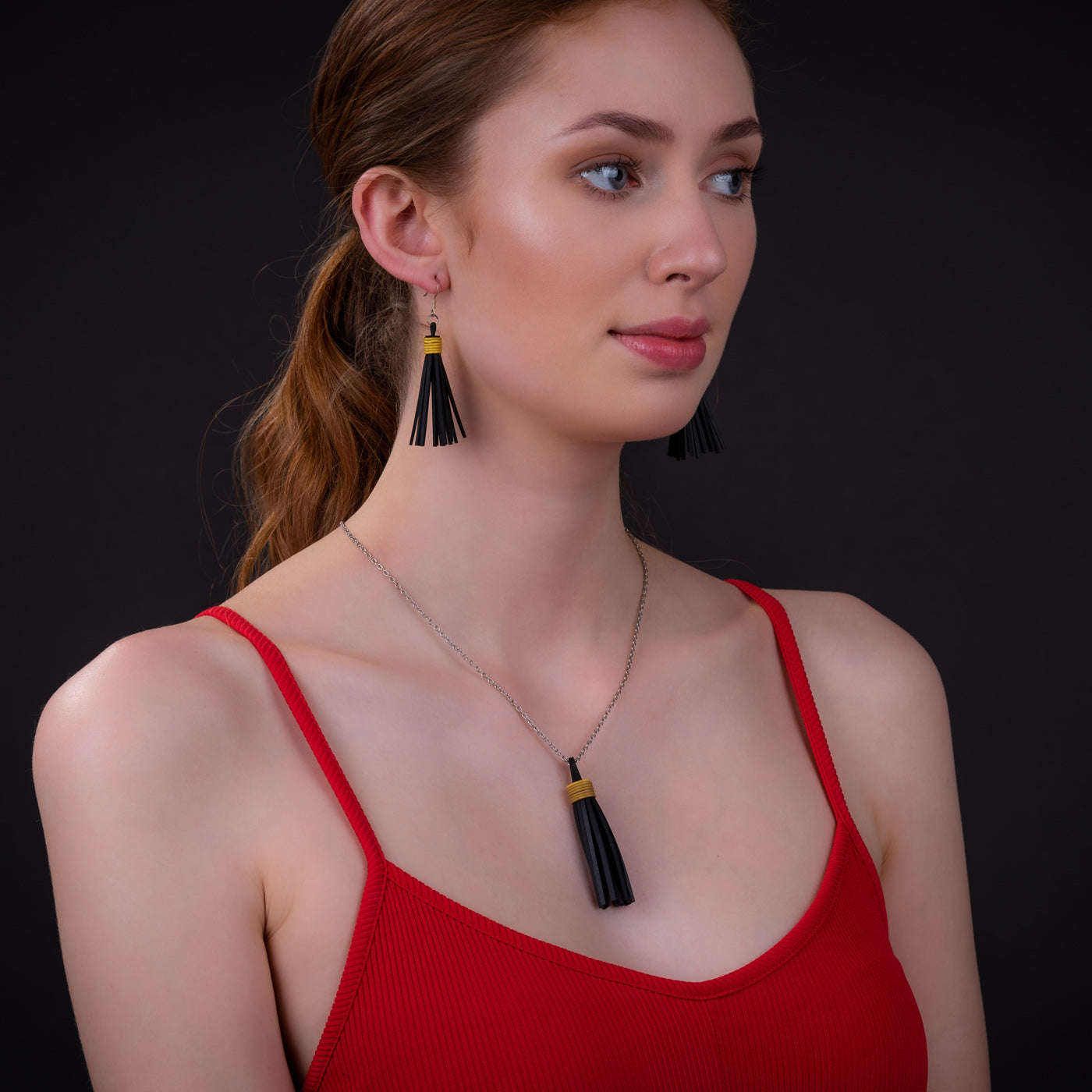 Asante Recycled Rubber Tassel Earrings-2