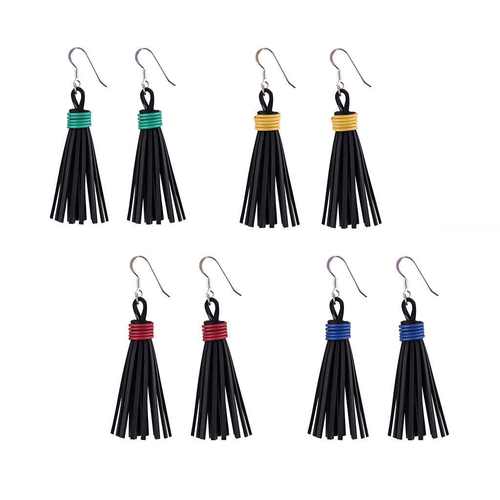Asante Recycled Rubber Tassel Earrings-3