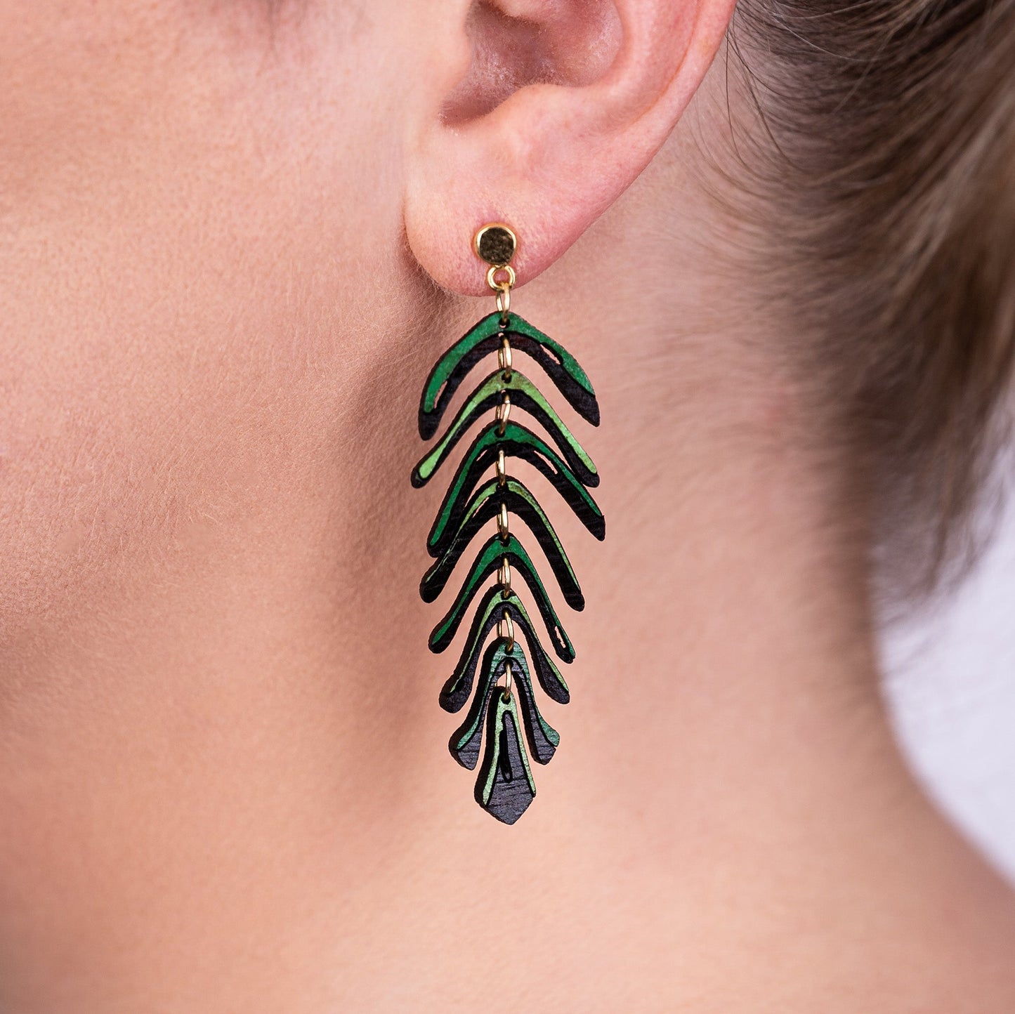Areca Palm Leaf Reclaimed Rosewood Dangle Earrings-0