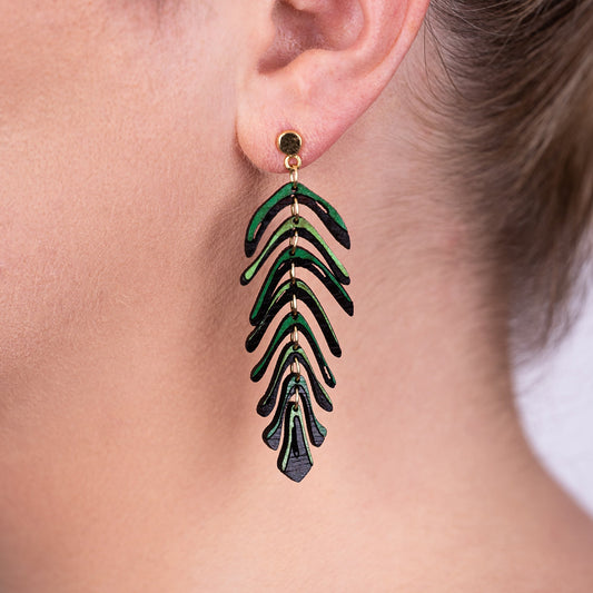 Areca Palm Leaf Reclaimed Rosewood Dangle Earrings-0
