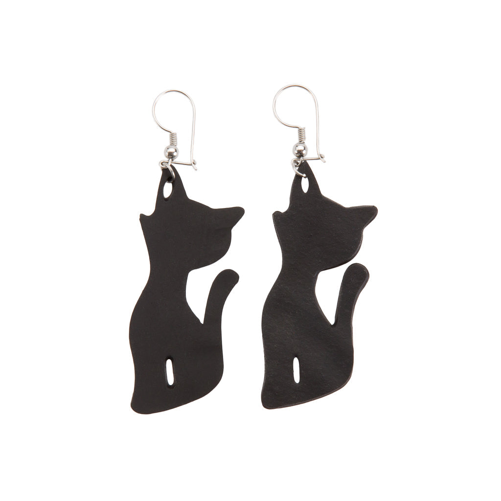 Poppy Recycled Rubber Cat Earrings-1